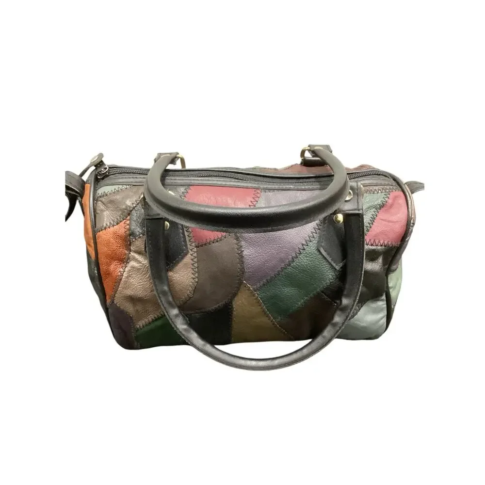 Vintage Purse Women’s 1Size 1980’ Patchwork Leather Satchel With Crossbody Strap